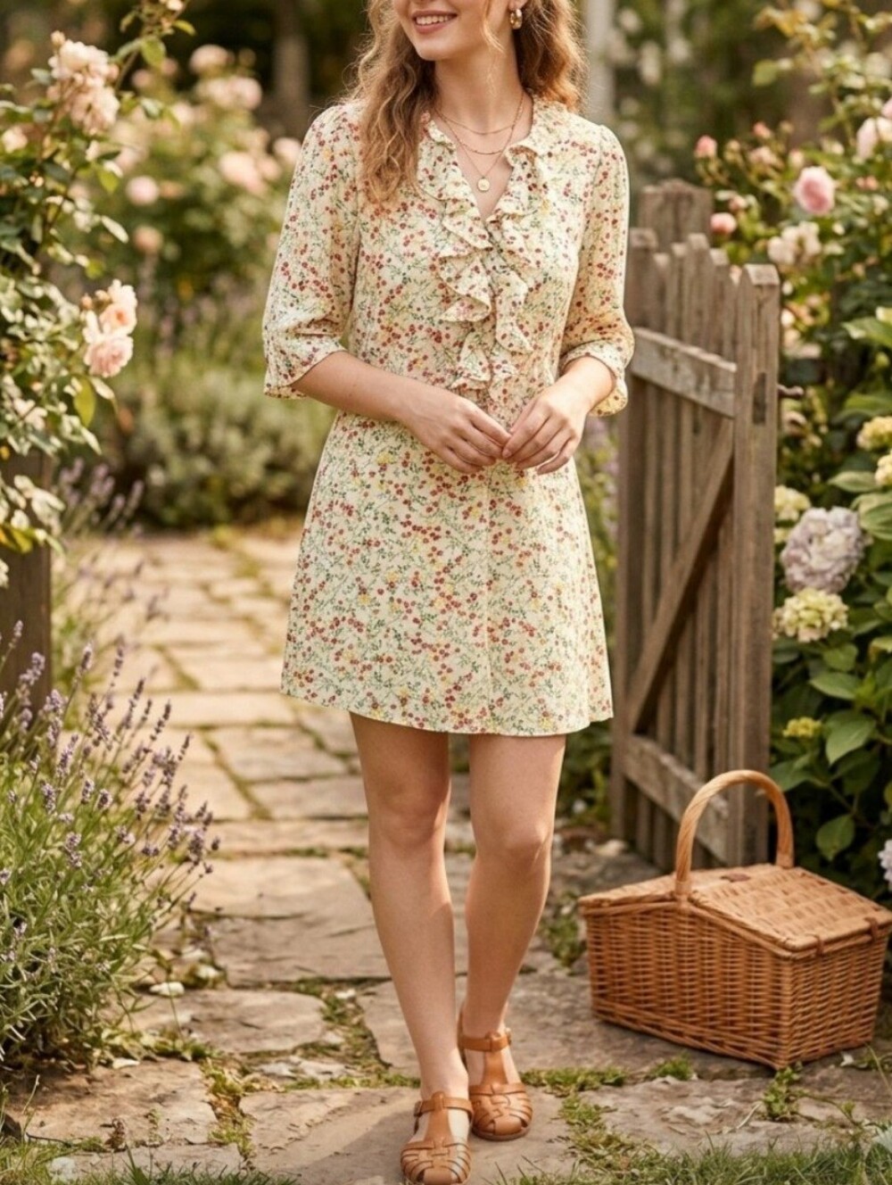 Zara The Tiffany Dress Floral Ruffle Bib Mini Size L Cottagecore Romantic Boho